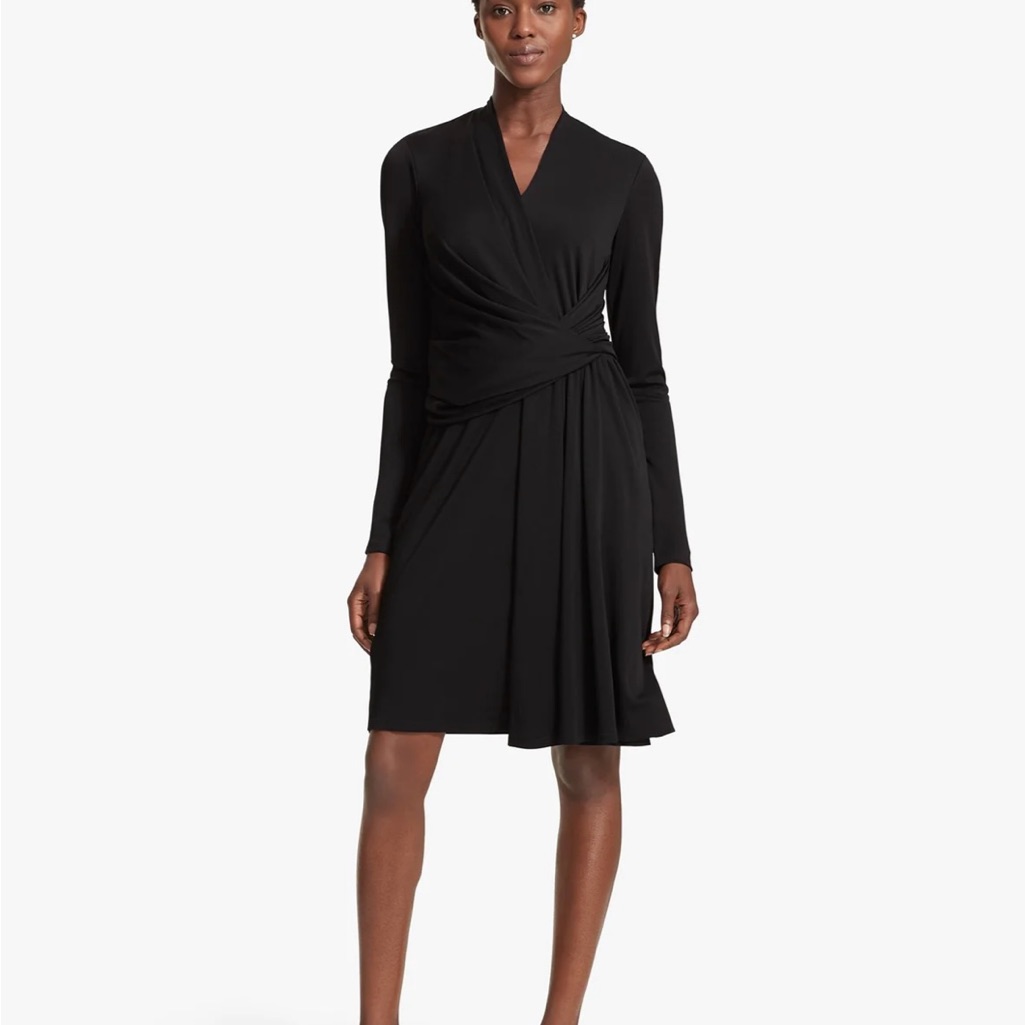 Morgan Draped Dress Size 2 Black Full Sleeves Jersey Faux Wrap